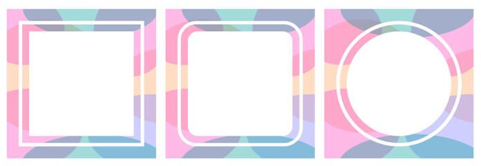 Obraz premium Set of Greeting card templates. Colorful abstract element for design. Vintage graphic vector design. Birthday card, banner, invitation. Purple, pink, blue, green and yellow frames