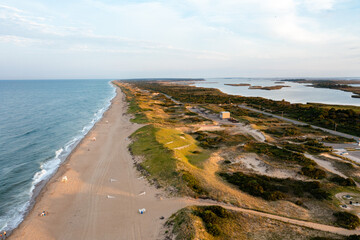 Aerial View of Sandbridge beach looking south to Back Bay National Wildlife Refuge in Virginia Beach