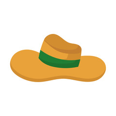 Summer cap or cartoon hat and sunhat icon. Beach accessory girl and elegant clothes isolated vector illustration. Headdress element and headgear with ribbon for sea. Flat head clothing