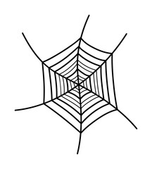 Spider web doodle isolated. Outline hand drawn cobweb. Vector halloween illustration