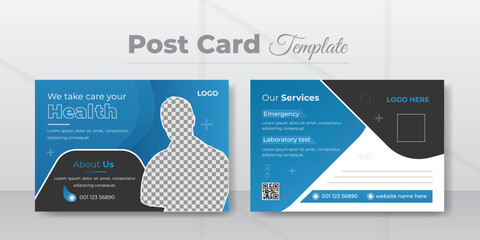 Medical healthcare marketing postcard or business promotion ad's design template.