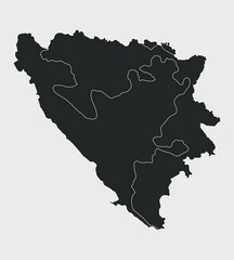 Bosnia and Hercegovina map with regions isolated on white background. Outline Map of Bosnia and Hercegovina. Vector illustration