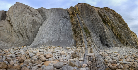 Flysch on the north coast of the Iberian Peninsula, rock sheets of sedimentary origin composed of...