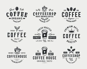 Vintage Coffee logo set. Set of 9 coffee logo templates for Cafe, Restaurant, Coffee Shop emblems and posters. Vector illustration