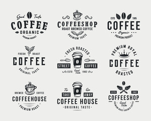 Fototapeta premium Vintage Coffee logo set. Set of 9 coffee logo templates for Cafe, Restaurant, Coffee Shop emblems and posters. Vector illustration
