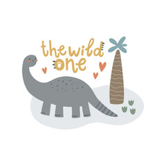 cute vector concept with dino and leaves