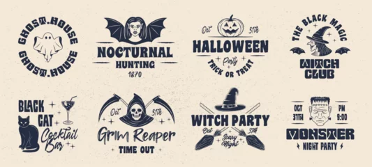 Fototapeten Halloween emblems. Ghost, Witch, Vampire emblems. Halloween design. Retro prints for T-shirt, typography. Vector illustration © Denys Holovatiuk