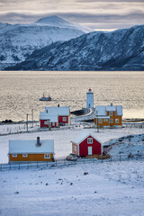 Høgsteinen Lighthouse on Godøy, Sunnmøre, Møre og Romsdal, Norway.