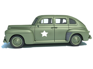 1940 vintage army car 3D rendering on white background