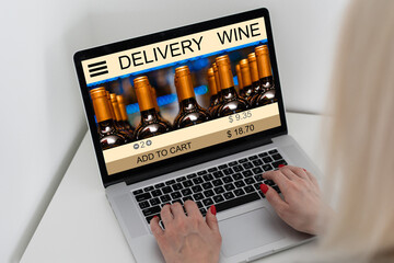 Fototapeta na wymiar Wine Online Home Delivery. Luxury Internet Store