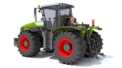 Obraz premium Wheeled Tractor farm equipment 3D rendering on white background