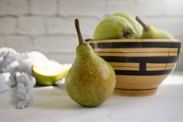 Fresh pear plate on light background