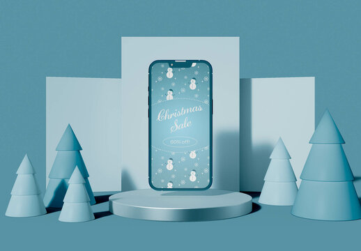 Front View of Smartphone Christmas Concept Mockup