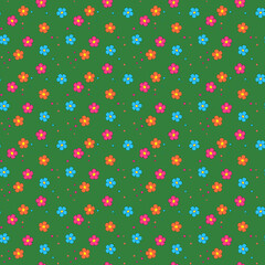 Seamless vector green background green with multicolored flowers