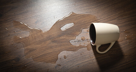 Drinking water cup fallen to the laminate floor.