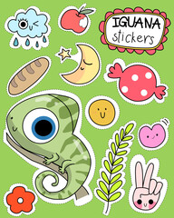 iguana cute set for sticker , postcard , invitation , vector, illustration for kid