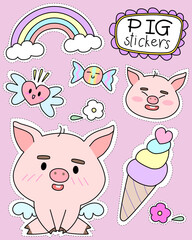 pig cute set for sticker , postcard , invitation , vector, illustration for kid