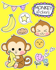 monkey cute set for sticker , postcard , invitation , vector, illustration for kid