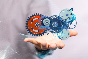 Naklejka premium gear system data. Connecting lines and dots.Big data visualization