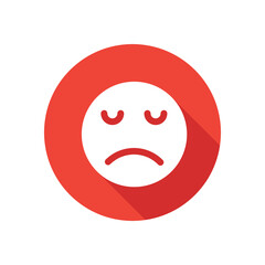 Sad face emoji icon, round button in long shadow style.