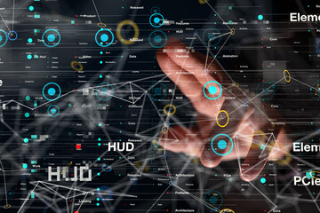 Neural network 3D illustration. Big data and cybersecurity