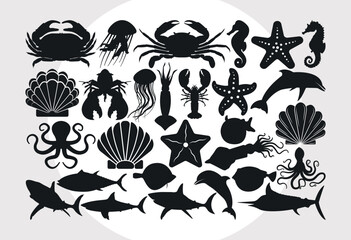 Sea Animal SVG Cut File, Octopus Svg, Shark Svg, Seahorse Svg, Jellyfish Svg, Dolphin Svg, Puffer fish Svg, Cute Squid Svg, Fish Svg, Crab Svg, Lobeter Svg, Starfish Svg, Seashell Svg, © Aysha