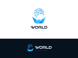 Modern Letter W Logo Design with Global Icon in Technology Concept. Letter W with Blue Sphere Logo, Suitable for Business and Technology Logos