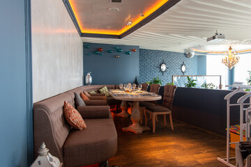 Interior of cozy luxury restaurant with original design