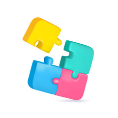 3D jigsaw puzzle pieces on pink background. Problem-solving, business concept.Vector illustration