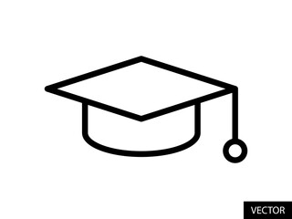 Mortarboard, Graduation Cap, Square academic cap vector icon in line style design for website design, app, UI, isolated on white background. Editable stroke. Vector illustration.