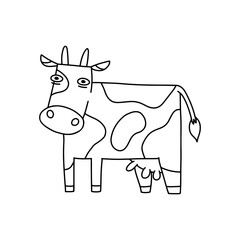 Cute cartoon cow coloring page. Kids coloring book vector illustration.