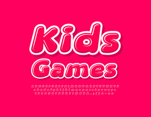 Vector bright sign Kids Games. Cute playful Font. Pink Alphabet Letters, Numbers and Symbols set