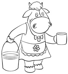 Cow. Element for coloring page. Cartoon style.