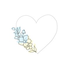 a set of sketches for a patriotic tattoo: flowers and hearts from the colors of the flag of ukraine . Flowers Periwinkle. Hand drawing.