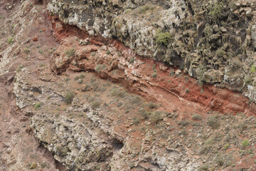 Detail of the different layers and tones of the lava in Punta Fariones