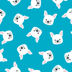 Obraz premium Seamless pattern with French Bulldog heads. Cute and childish design for fabric, textile, wallpaper, bedding, swaddles toys or gender-neutral apparel.