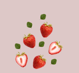 Strawberry background, realistic strawberry fruit, summer banner, delicious fresh fruits vector