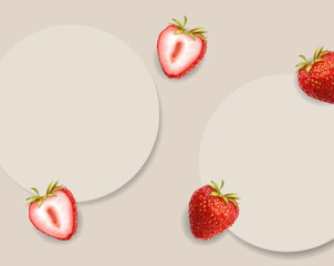 Strawberry background, realistic strawberry fruit, summer banner, delicious fresh fruits vector