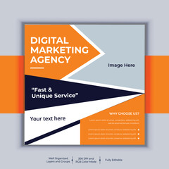 Digital Marketing Agency Corporate Social Media Post Banner Design, Modern Layout Vector Template, Professional Business Square Banner Design
