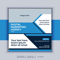 Digital Marketing Agency Corporate Social Media Post Banner Design, Modern Layout Vector Template, Professional Business Square Banner Design
