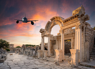 ephesus tourism destination hadrian gate and airplane