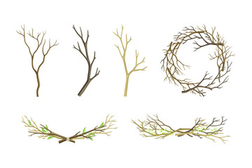 Bare Tree Branch Tied in Semi Circle and Wreath Vector Set