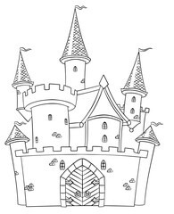 Castle. Element for coloring page. Cartoon style.