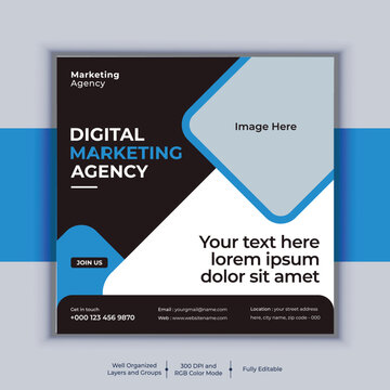 Digital Marketing Agency Corporate Social Media Post Banner Design, Modern Layout Vector Template, Professional Business Square Banner Design
