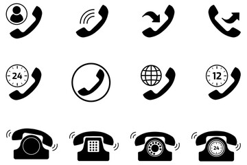 Telephone icon set. Collection of telephone symbols. Flat vector illustration