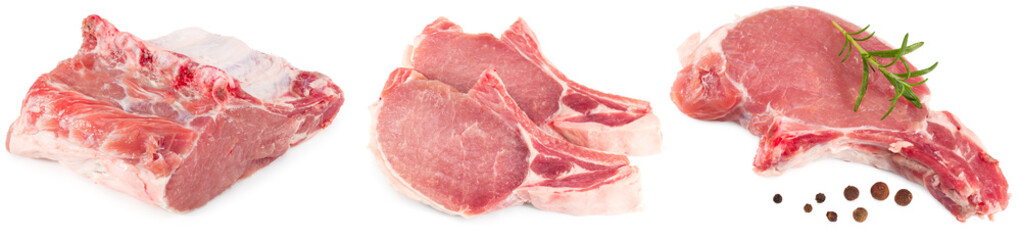 raw pork meat isolated on white background. clipping path