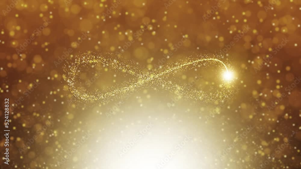Poster looping golden particles with infinity symbol animation.