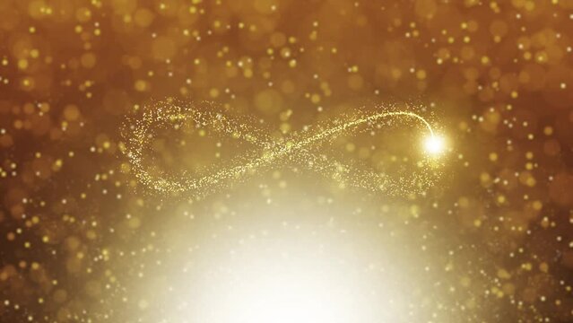 Looping golden particles with infinity symbol animation.