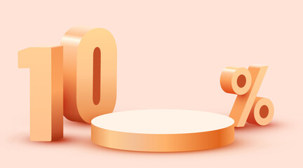 10 percent Off. Discount creative composition. Product presentation, mock up, podium. Sale banner and poster.