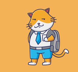 cute smart cat student kid. cartoon animal student concept Isolated illustration. Flat Style suitable for Sticker Icon Design Premium Logo vector. Mascot character